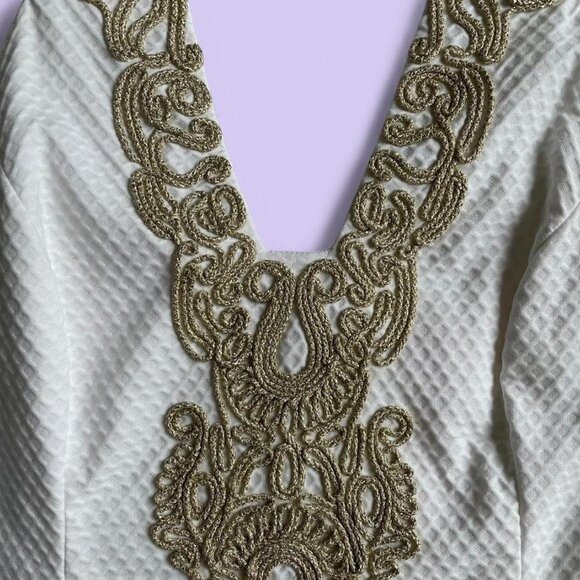 Lilly Pulitzer White Gold Embroidered Cotton Mini Dress Size 8 - Picture 3 of 9